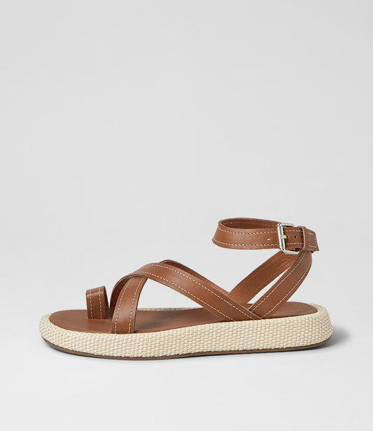 Image of Sandals. Product name - Anulla Chestnut Natural Leather Woven Sandals in Chestnut-Natural colour by brand - MOLLINI