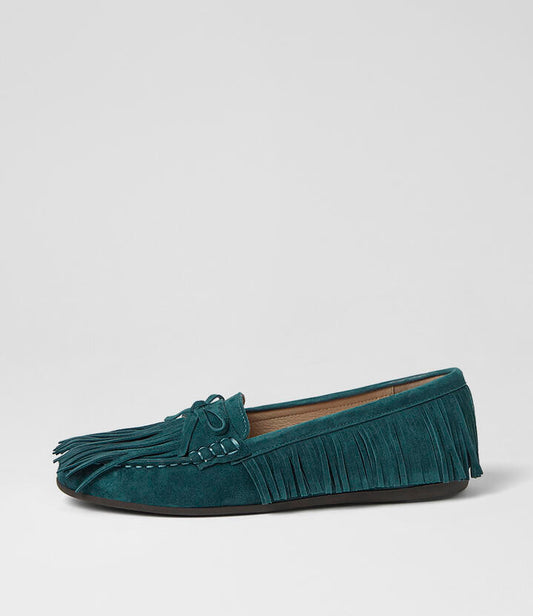 Image of Shoes. Product name - Jyrome Teal Suede Boat Shoes in Teal colour by brand - MOLLINI