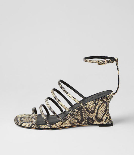 Image of Sandals. Product name - Fayte Cream Black Snake Leather Sandals in Cream-Black colour by brand - MOLLINI