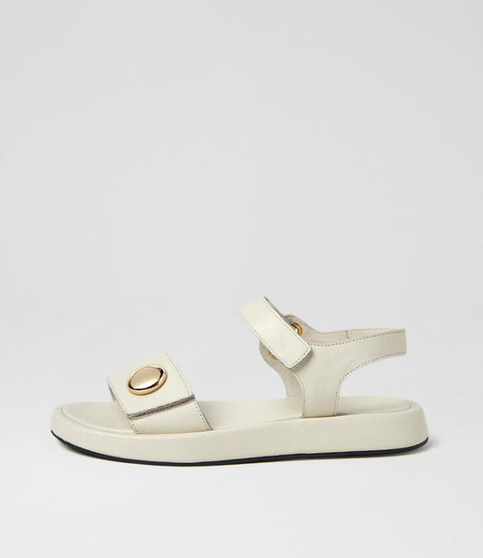 Image of Sandals. Product name - Afeya Cream Leather Sandals in Cream colour by brand - MOLLINI
