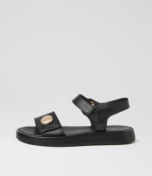 Image of Sandals. Product name - Afeya Black Leather Sandals in Black colour by brand - MOLLINI