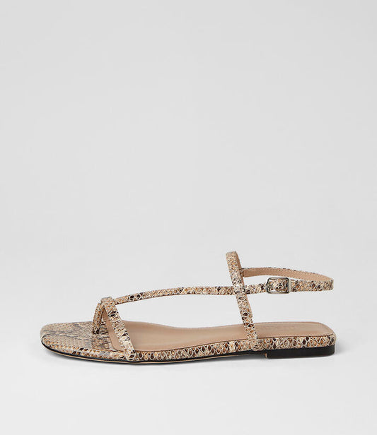 Image of Sandals. Product name - Rollina Nude Snake Leather Sandals in Nude colour by brand - MOLLINI