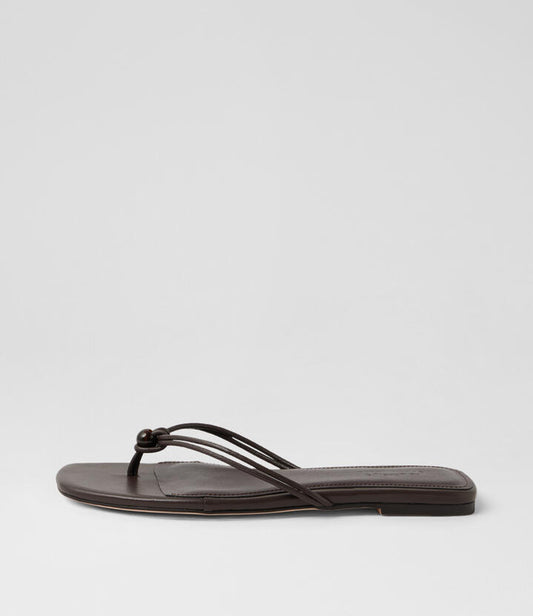 Image of Sandals. Product name - Rianni Dark Brown Leather Thongs in Dk Brown colour by brand - MOLLINI