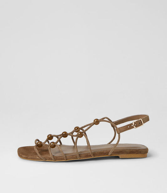 Image of Sandals. Product name - Rammi Coffee Suede Sandals in Coffee colour by brand - MOLLINI