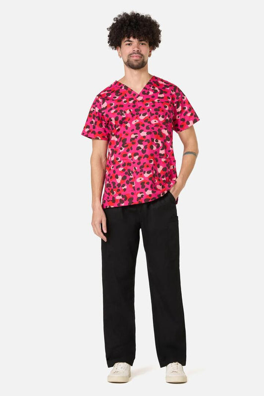 Image of a model wearing Uniforms & Workwear. Product name - Changing Spots Top & Pant Scrub in Black colour by brand - Gorman