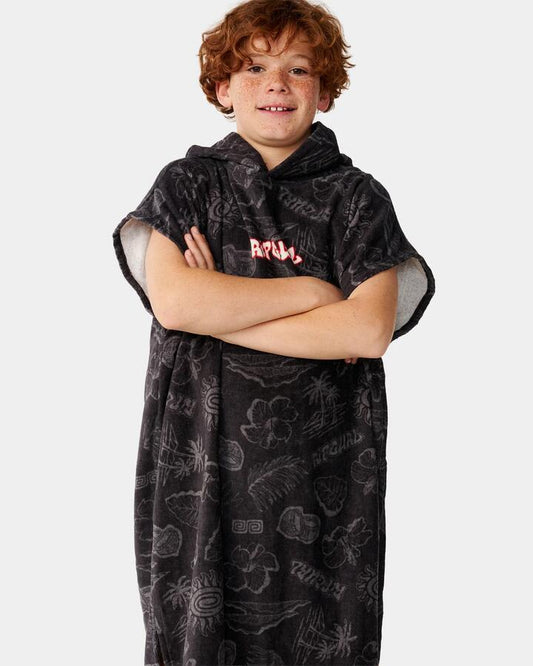 Image of Towels. Product name - Rip Curl Boys 8-16 Sessions Hooded Towel Washed Black in Washed Black colour by brand - Rip Curl