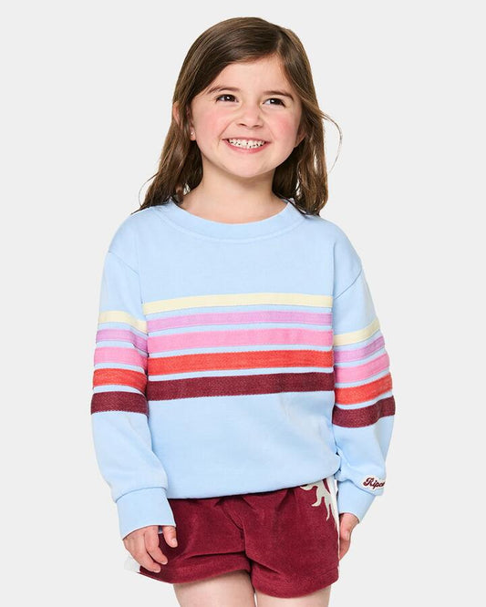 Image of Accessories. Product name - Rip Curl Girls 2-7 Surf Revival Crew Neck Sky Blue in Sky Blue colour by brand - Rip Curl