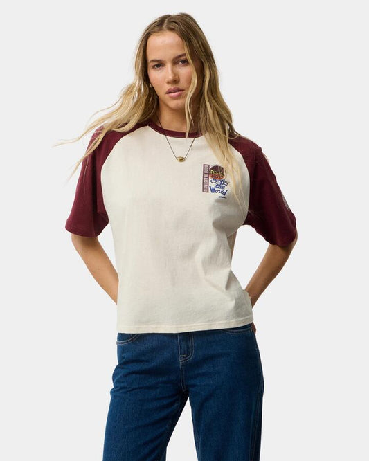 Image of T-Shirts. Product name - Rip Curl Womens Surf The World Boxy T-Shirt Bone in Bone colour by brand - Rip Curl