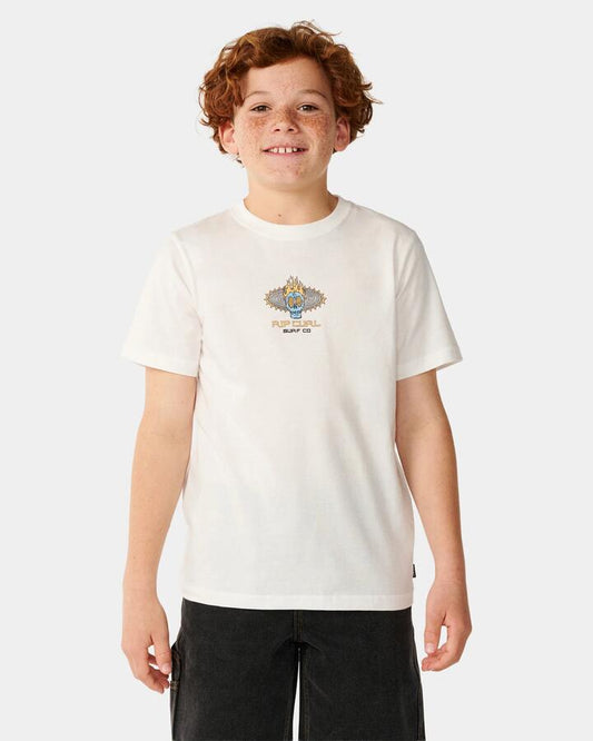 Image of T-Shirts. Product name - Rip Curl Boys 8-16 New Cosmic Skull T-Shirt Bone in Bone colour by brand - Rip Curl