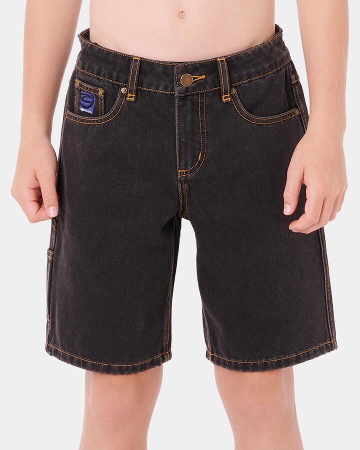 Image of a model wearing Shorts. Product name - Rip Curl Boys 8-16 Hyped Up Denim Walkshorts Washed Black in Washed Black colour by brand - Rip Curl