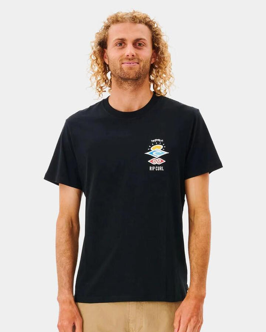 Image of T-Shirts. Product name - Rip Curl Mens Search Icon T-Shirt Black in Black colour by brand - Rip Curl