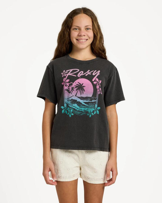 Image of T-Shirts. Product name - Roxy Girls 8-16 Eveoversize Washed T-Shirt Anthracite in Anthracite colour by brand - Roxy