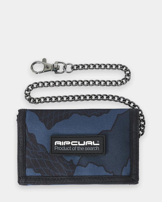 Image of Wallets & Money Clips. Product name - Rip Curl Mens Sessions Chain Surf Tri Fold Wallet Black/Navy in Black/Navy colour by brand - Rip Curl