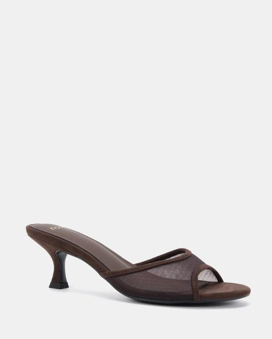 Image of Sandals. Product name - Verian Espresso Mesh Mules in Turquoise colour by brand - Novo
