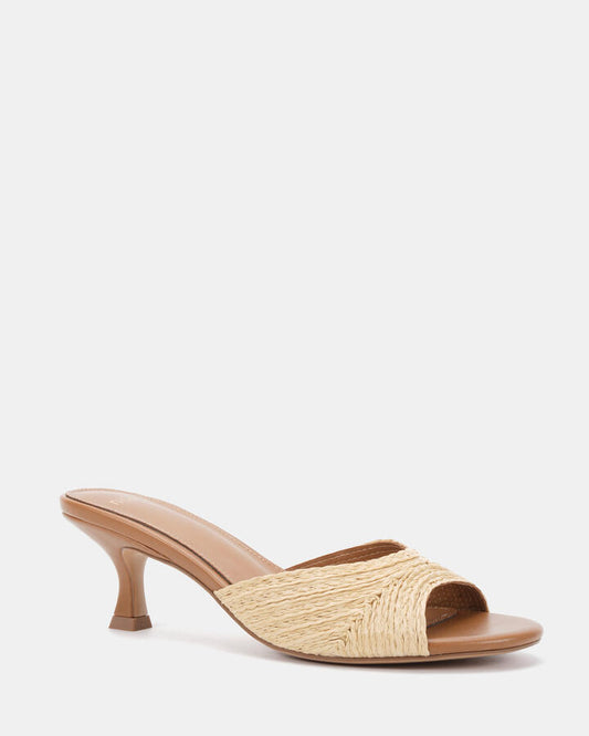 Image of Sandals. Product name - Verian Raffia Mules in Olive colour by brand - Novo