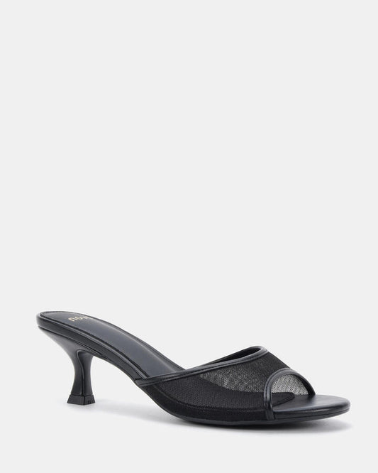 Image of Sandals. Product name - Verian Black Mesh Mules in Black colour by brand - Novo
