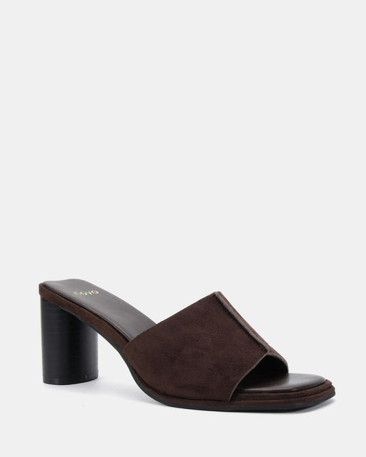 Image of Sandals. Product name - Mandi Espresso Suede Mules in Espresso Suede colour by brand - Novo