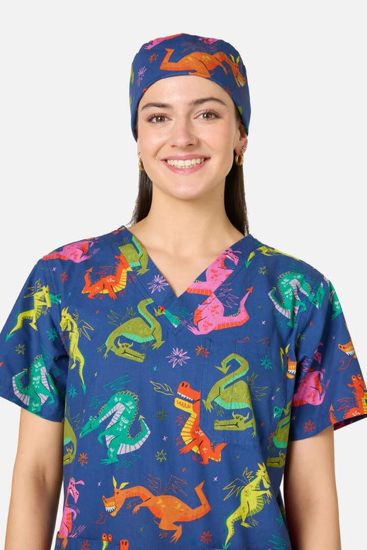 Image of Hats. Product name - Flying Dragon Scrub Hat in Navy colour by brand - Scrubs With Love