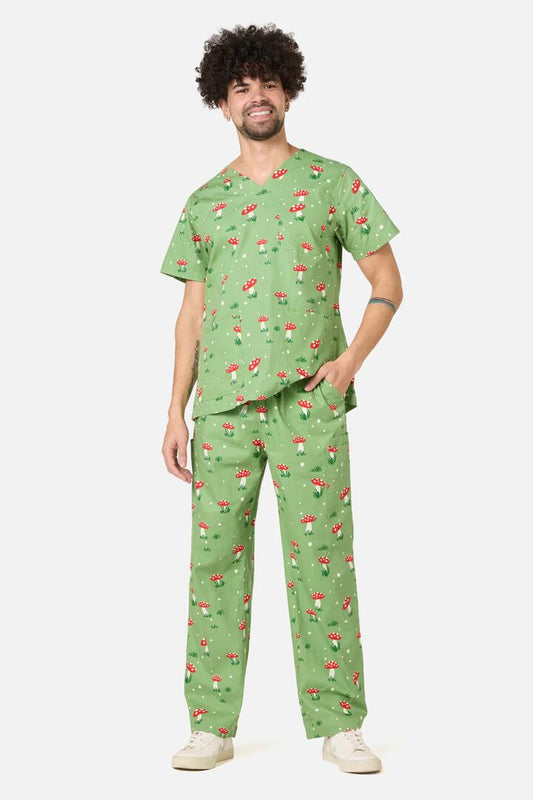 Image of a model wearing Uniforms & Workwear. Product name - Toadstool Scrub Set in Green colour by brand - Scrubs With Love