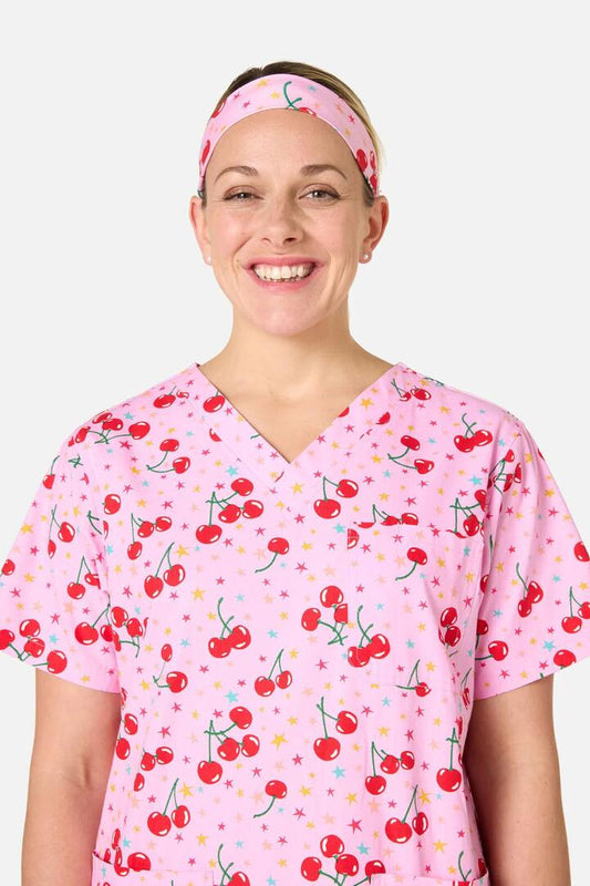 Image of Hair Accessories. Product name - Cherry Stars Scrub Headband in Pink colour by brand - Scrubs With Love