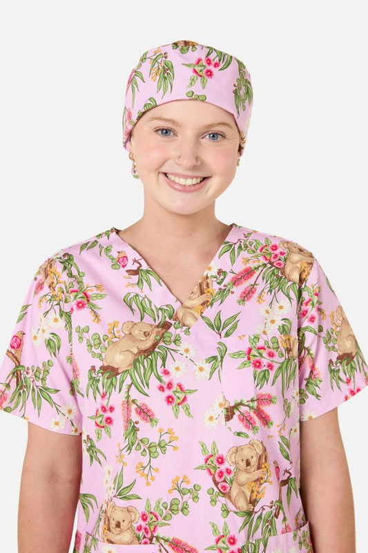 Image of Hats. Product name - Native Koala Scrub Hat Pink in Pink colour by brand - Scrubs With Love