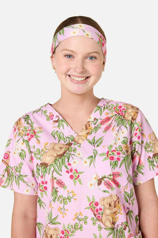 Image of Hair Accessories. Product name - Native Koala Scrub Headband Pink in Pink colour by brand - Scrubs With Love