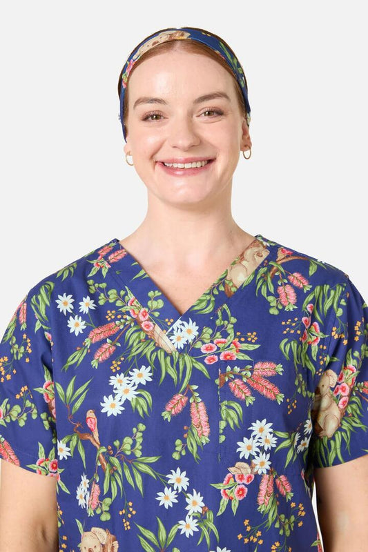 Image of Hair Accessories. Product name - Native Koala Scrub Headband in Navy colour by brand - Scrubs With Love