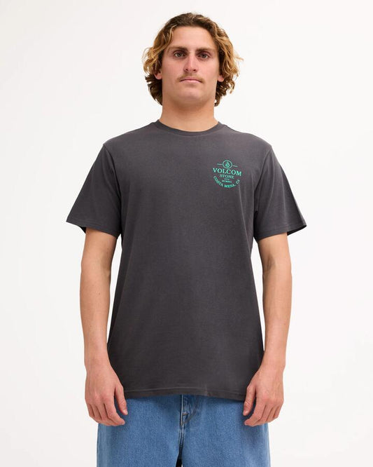 Image of T-Shirts. Product name - Volcom Mens Anchored T-Shirt Asphalt Black in Asphalt Black colour by brand - Volcom
