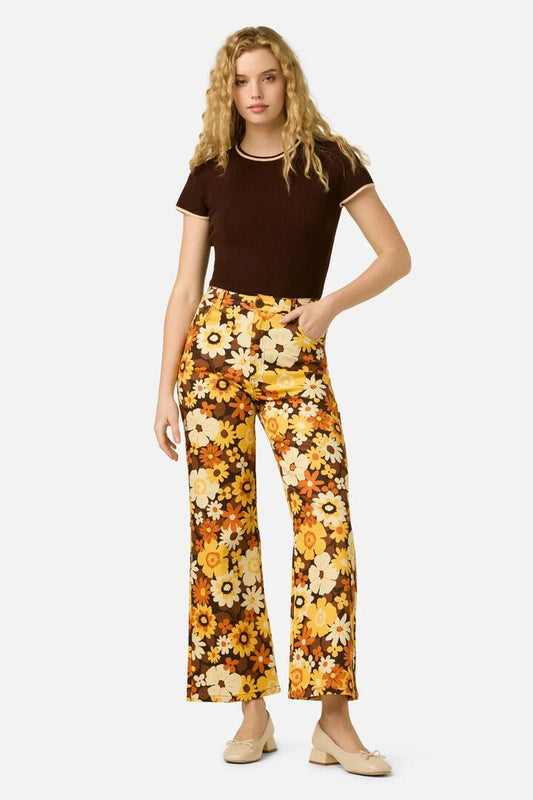 Image of Jeans. Product name - Twiggy Floral Flare Jeans in Golden Brown colour by brand - Princess Highway