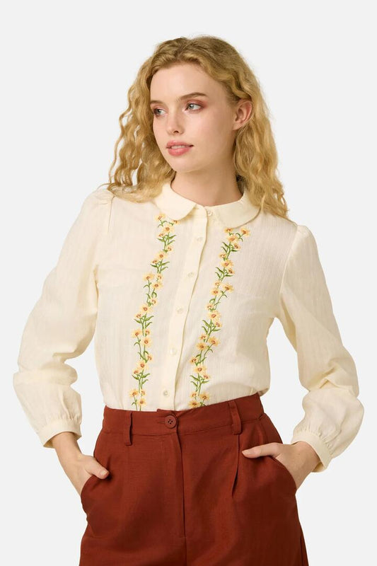 Image of Blouses. Product name - Goldie Embroidered Blouse in Cream colour by brand - Princess Highway