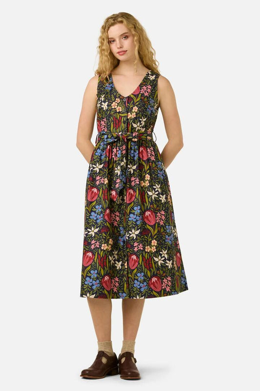 Image of Dresses. Product name - Mira Native Flora Midi Dress in Navy colour by brand - Princess Highway