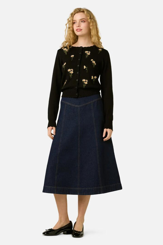Image of Cardigans. Product name - Daisy Embroidered Cardigan in Black colour by brand - Princess Highway