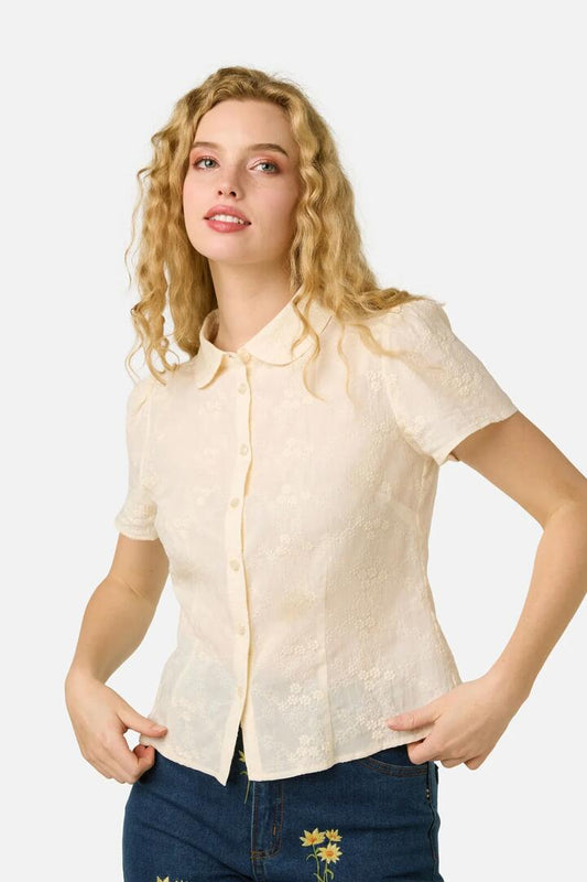 Image of Blouses. Product name - Talia Broderie Blouse in Cream colour by brand - Princess Highway