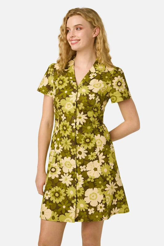 Image of Dresses. Product name - Twiggy Floral Shirt Dress in Olive Green colour by brand - Princess Highway