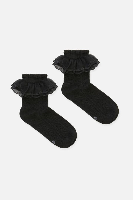 Image of Socks. Product name - Double Lace Top Sock in Black colour by brand - Black Friday