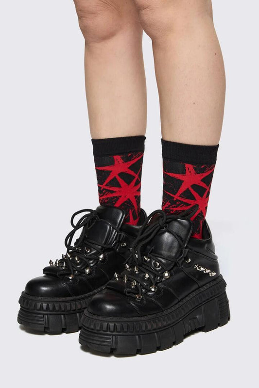 Image of Socks. Product name - Trad Emo Star Socks in Black Red colour by brand - Black Friday