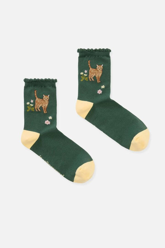 Image of Socks. Product name - Green Cute Cat Sock in Green colour by brand - Princess Highway
