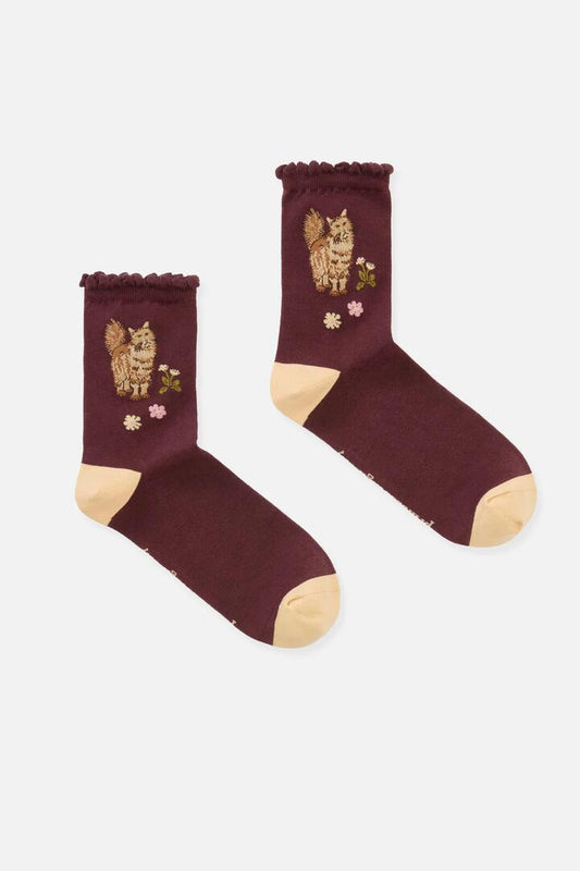 Image of Socks. Product name - Plum Cute Cat Sock in Plum colour by brand - Princess Highway