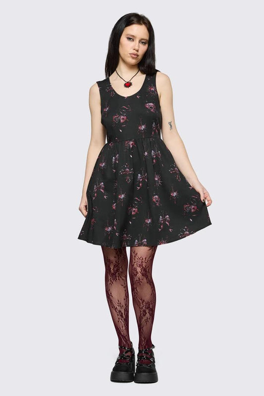 Image of Dresses. Product name - Trad Emo Skull Artwork Dress in Black colour by brand - Black Friday