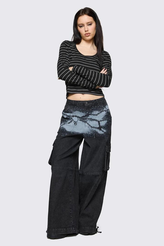 Image of Jeans. Product name - Spray It Goth Jean in Black colour by brand - Black Friday