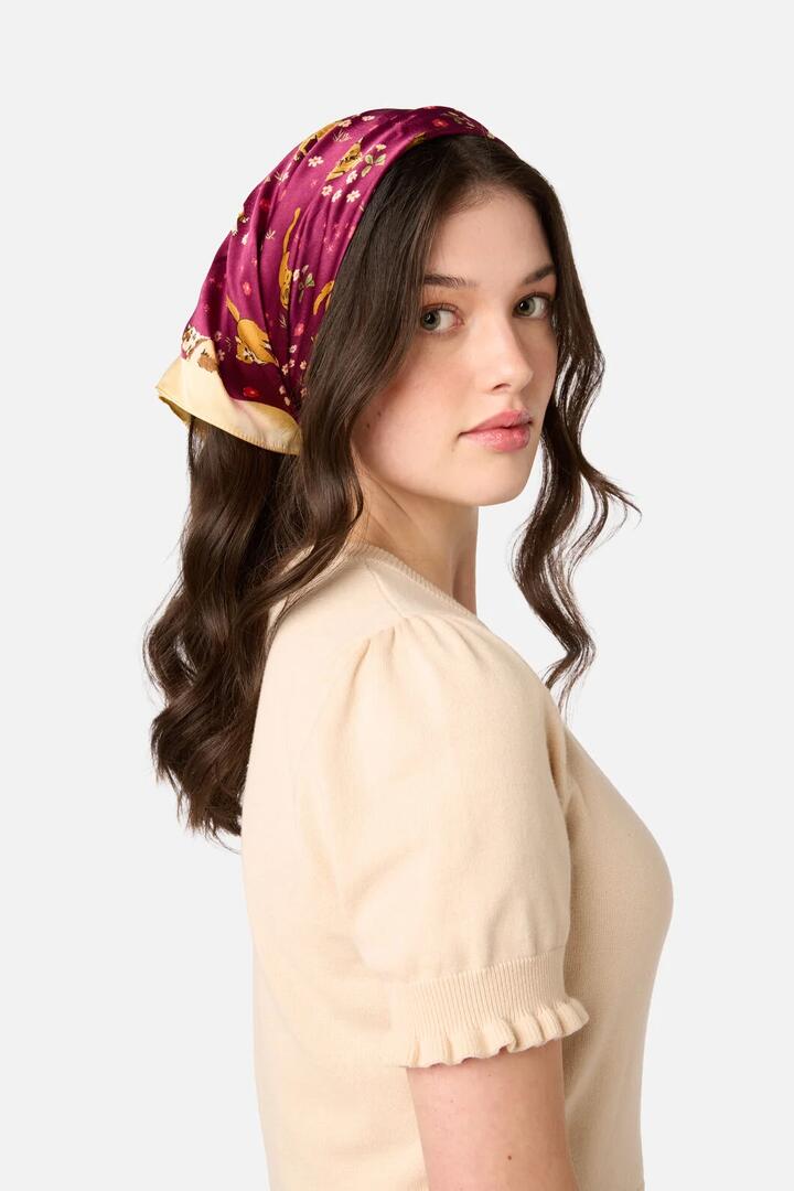 Image of Scarves & Shawls. Product name - Cute Cats Satin Scarf in Plum colour by brand - Princess Highway