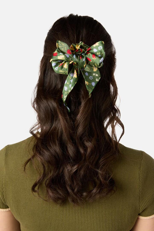 Image of Hair Accessories. Product name - Ladybug Garden Scarf Scrunchie in Green colour by brand - Princess Highway