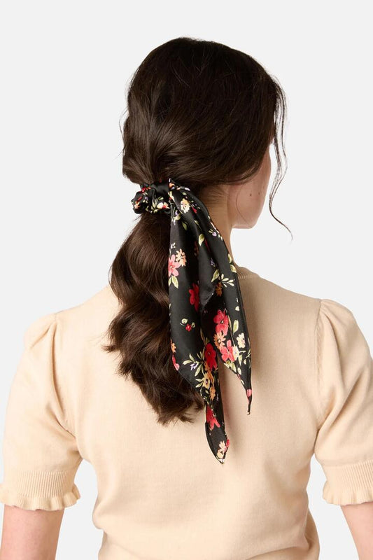 Image of Hair Accessories. Product name - Posy Scarf Scrunchie in Black colour by brand - Princess Highway