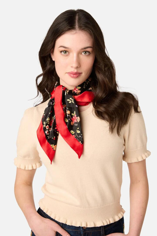 Image of Scarves & Shawls. Product name - Posy Satin Scarf in Black colour by brand - Princess Highway