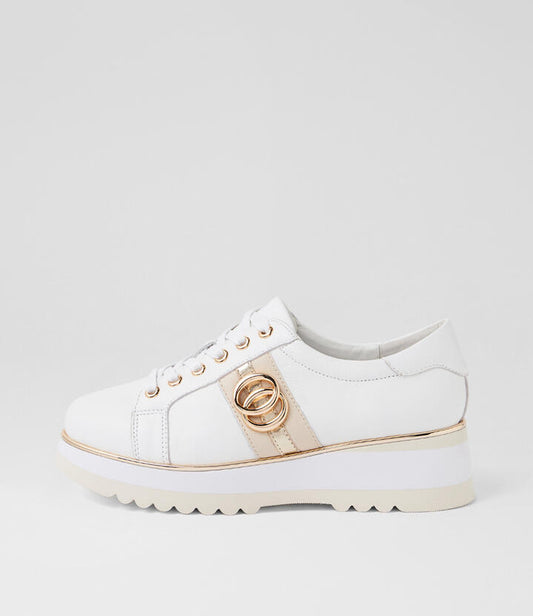 Image of Flats. Product name - Creole White Milk Leather Multi Lace Up Flats in White-Milk colour by brand - MIDAS