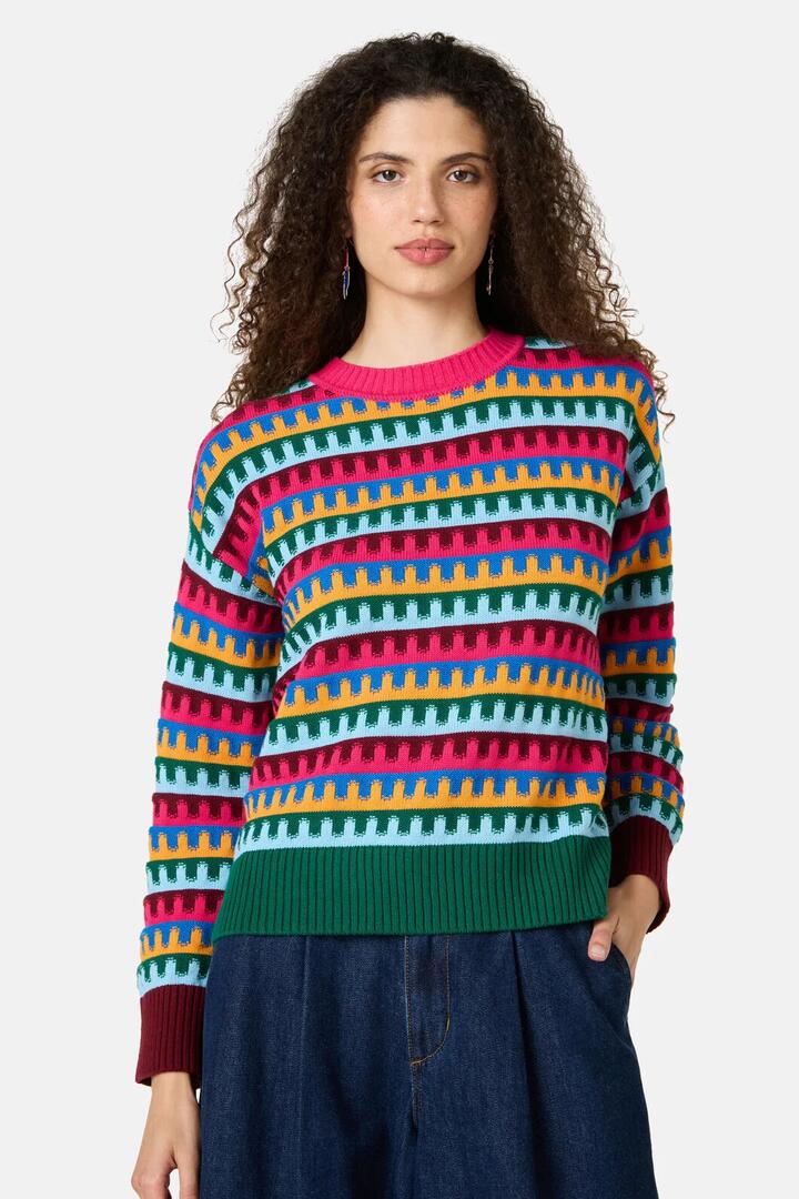 Image of a model wearing Outerwear. Product name - Boogie Jumper in Multi colour by brand - Gorman