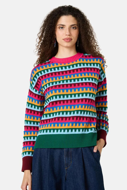 Image of a model wearing Outerwear. Product name - Boogie Jumper in Multi colour by brand - Gorman