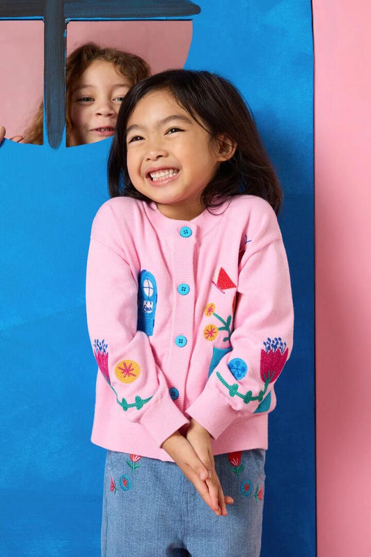 Image of Cardigans. Product name - House Kids Cardigan in Pink colour by brand - Gorman