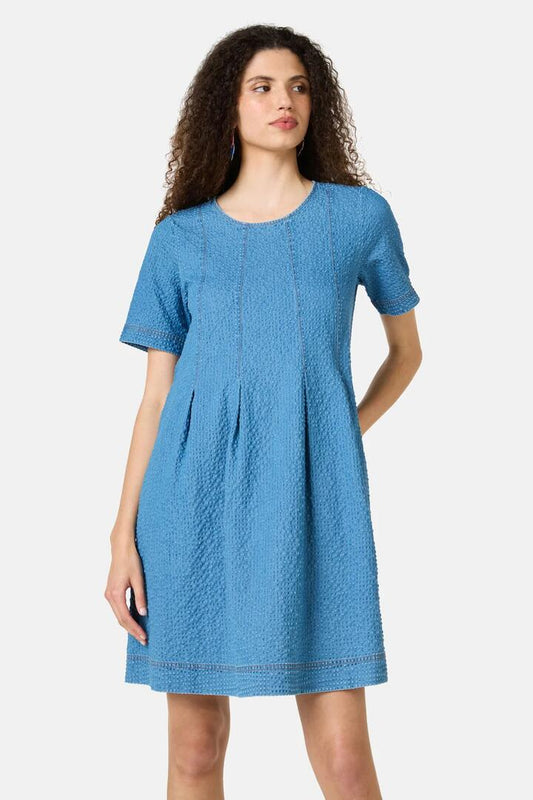 Image of Dresses. Product name - Daphne Seersucker Denim Dress in Mid Blue colour by brand - Gorman