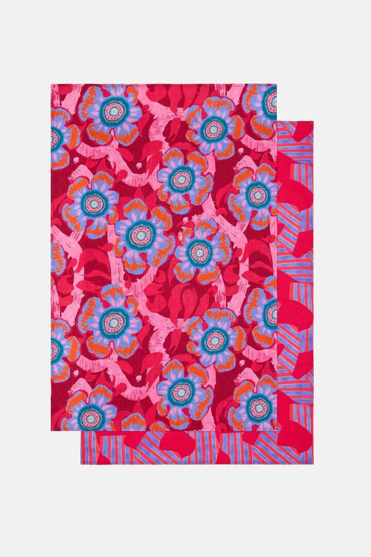Image of Kitchen & Dining. Product name - Tiger Flower Tea Towel Set 2 in Print colour by brand - Gorman